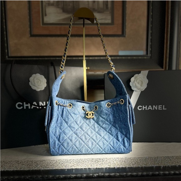 CHANEL Handbags - CHANEL 25 Small Handbag (26P) Washed Denim and Gold Tone Metal